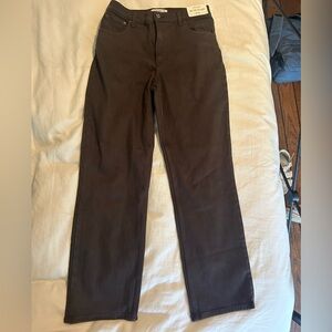 brown straight leg high rise jeans